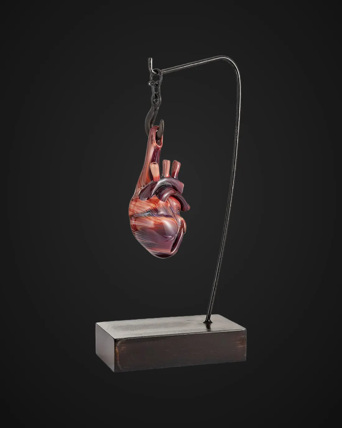 Glass sculpture by Alexis Silk: suspended anatomical heart