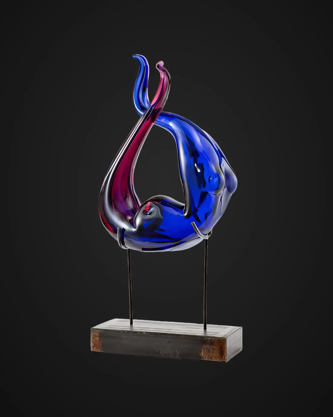 Glass sculpture by Alexis Silk: blue and purple figure