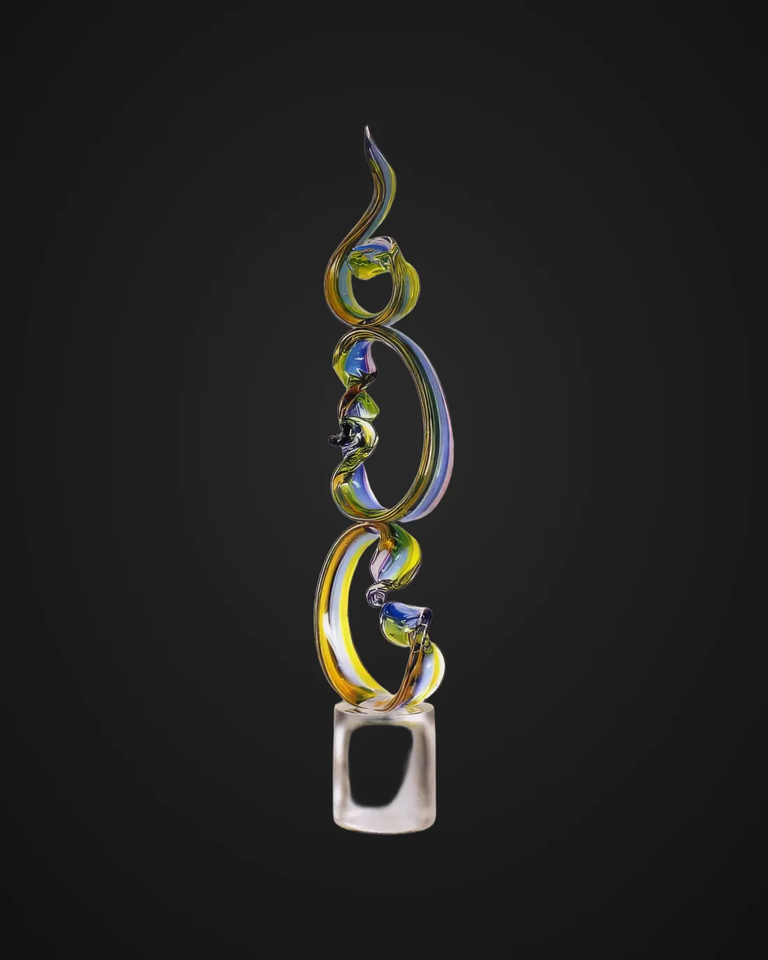 Column-shaped Murano glass sculpture with coloured spirals