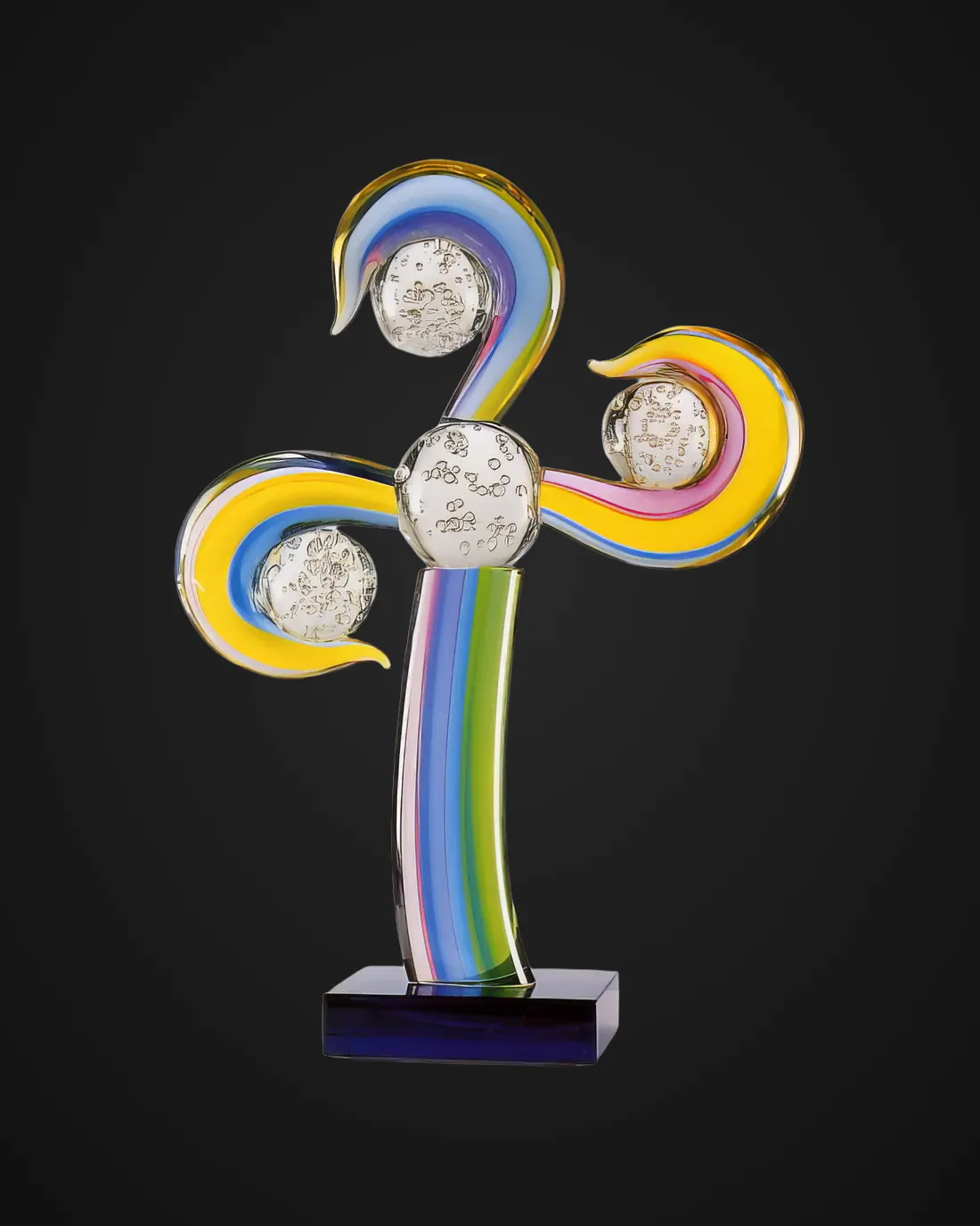 Murano glass sculpture with multicoloured spirals