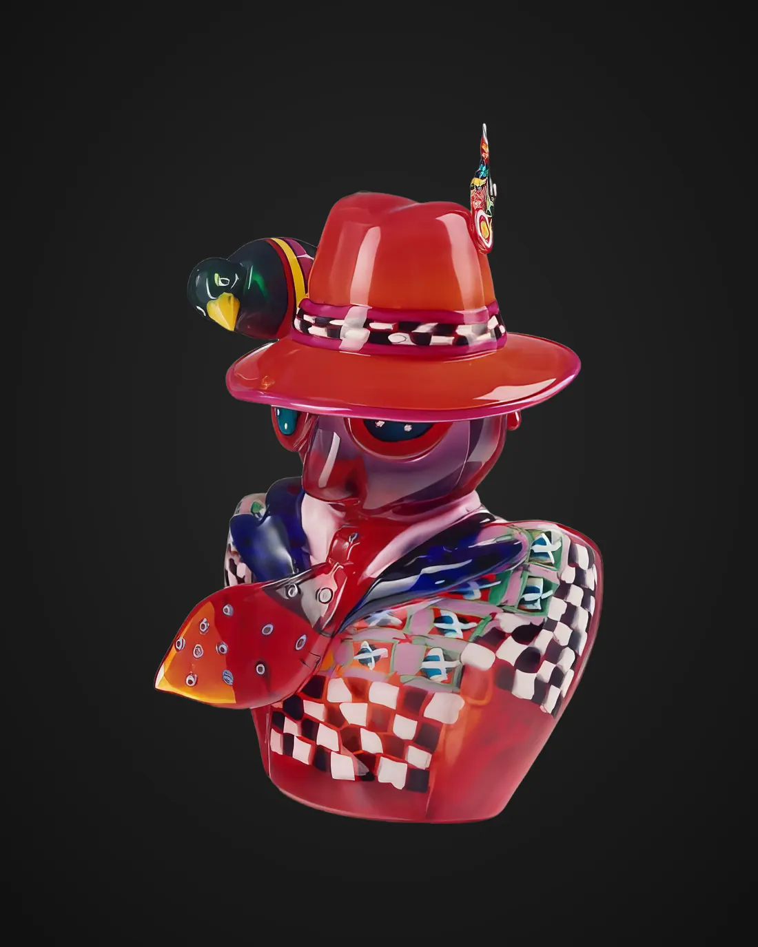 Glass sculpture by Alfredo Sosabravo: bust with red hat