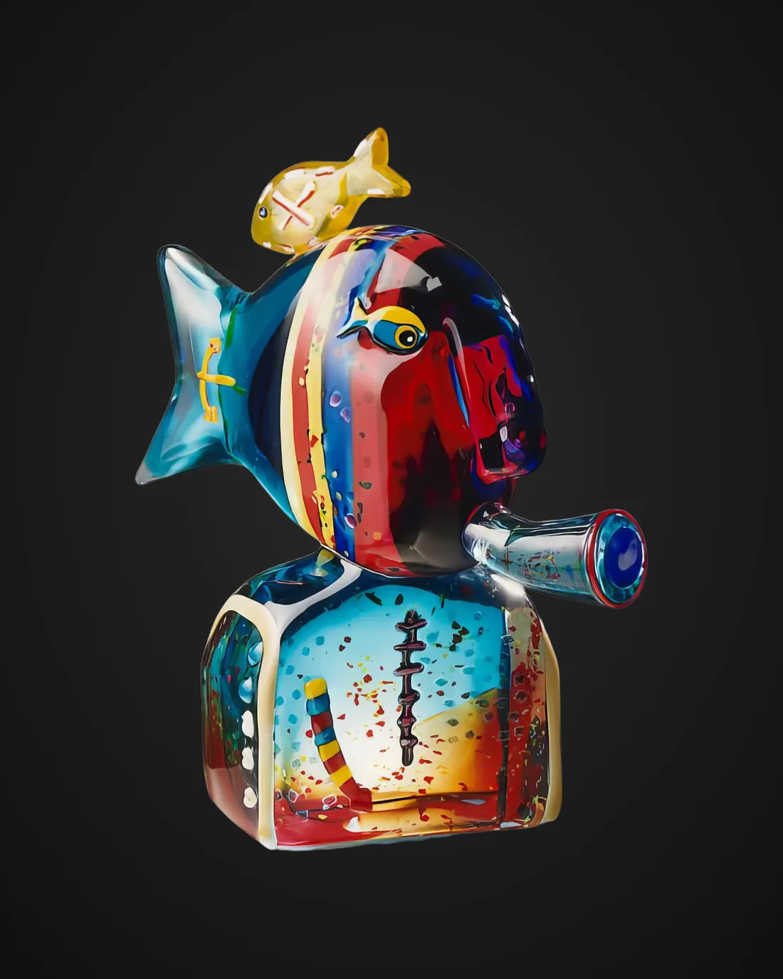 Glass sculpture by Alfredo Sosabravo: multicoloured fish-shaped bust