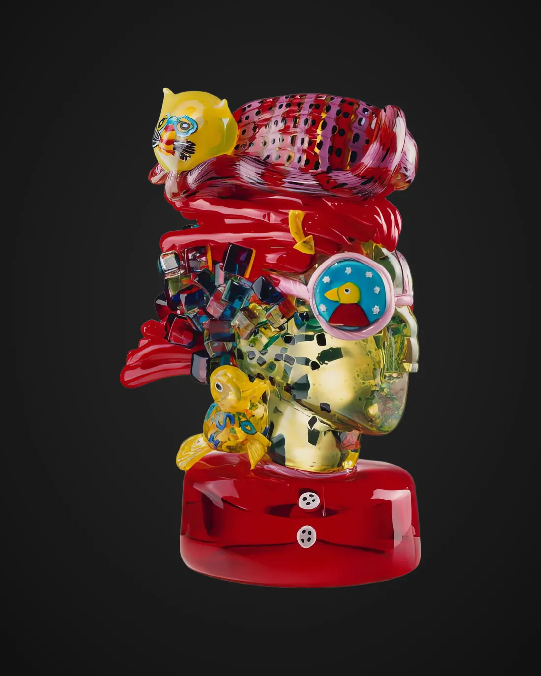 Glass sculpture by Alfredo Sosabravo: decorated red figure