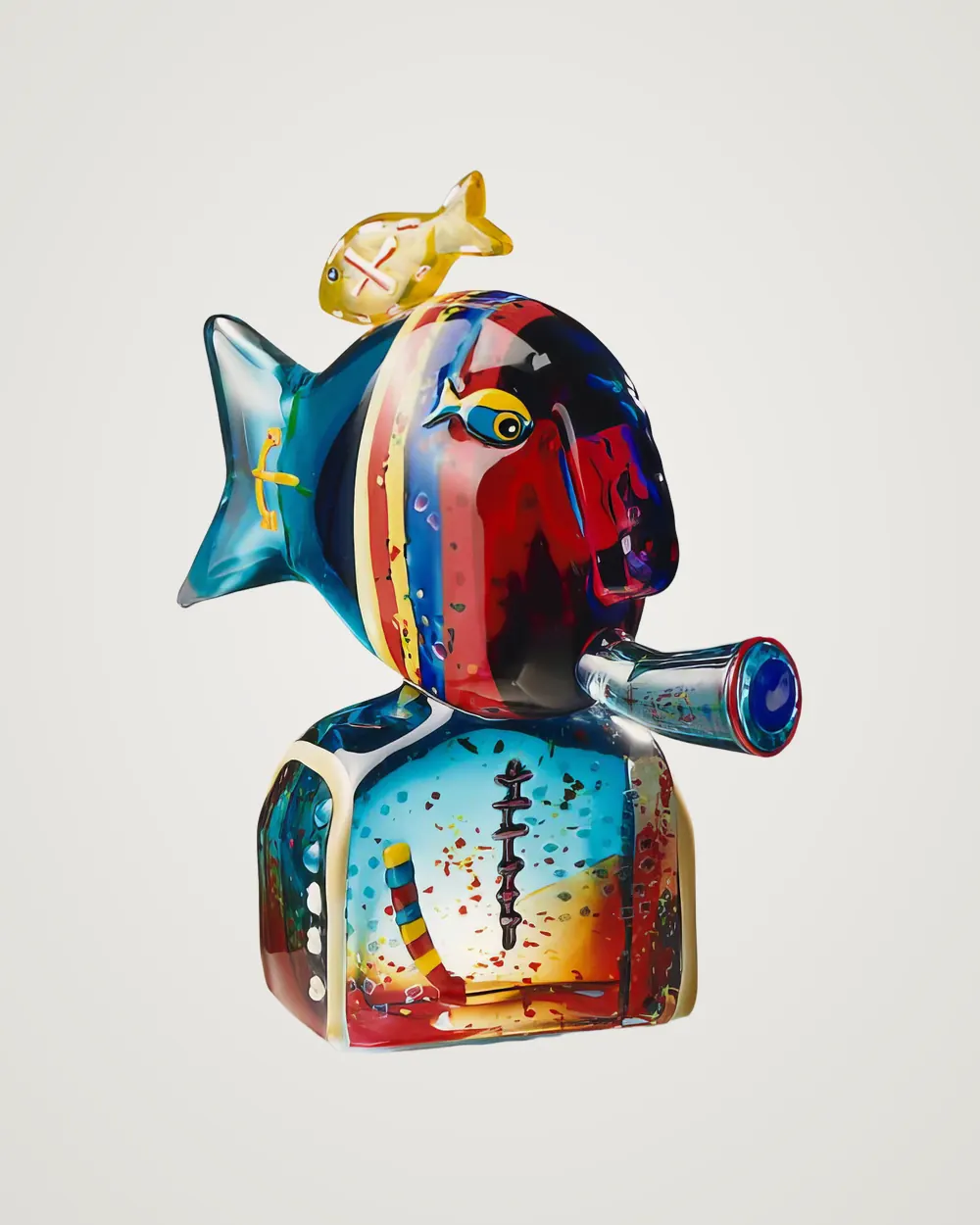 Glass sculpture by Alfredo Sosabravo: multicoloured fish-shaped bust